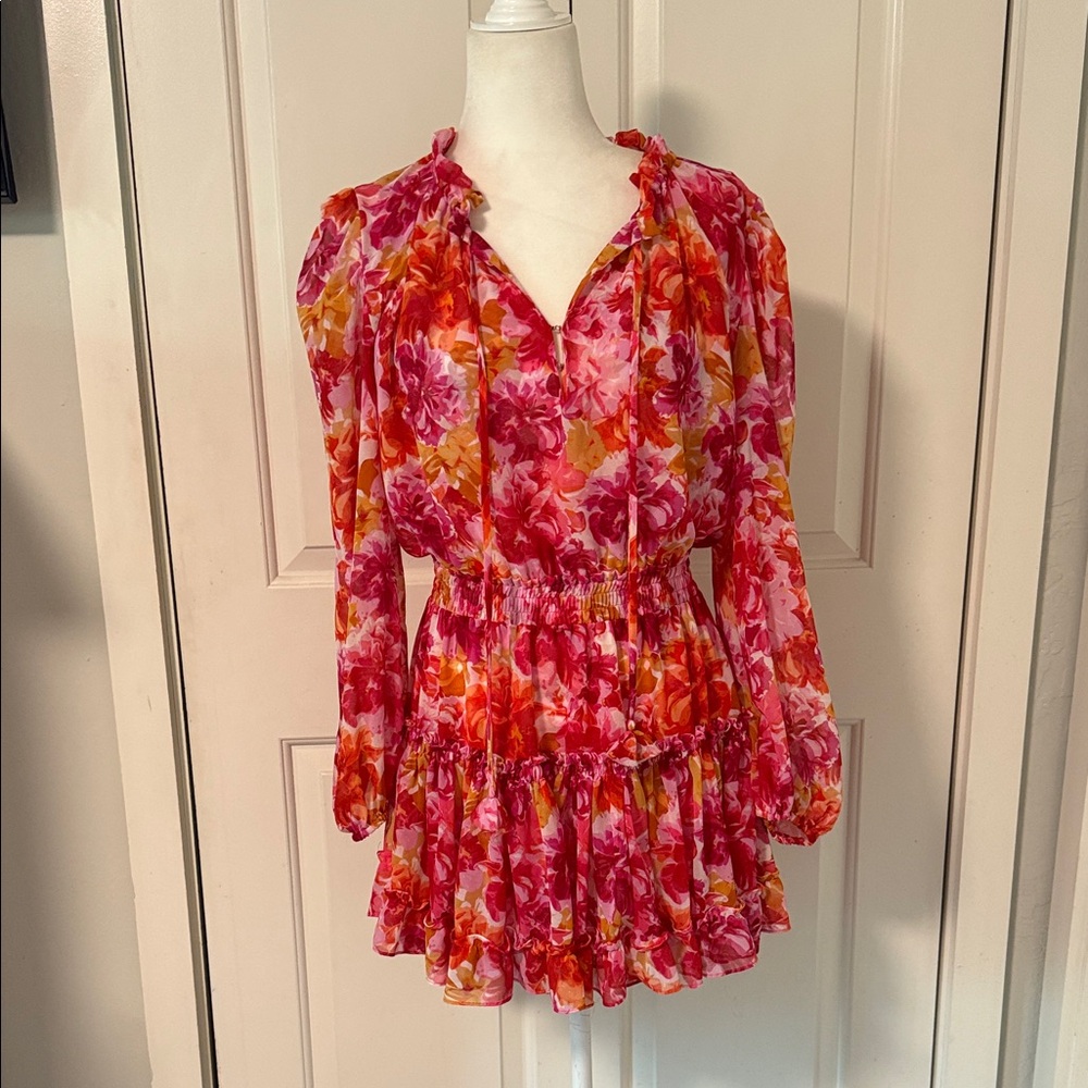Misa Los Angeles Pink and Red Floral Dress